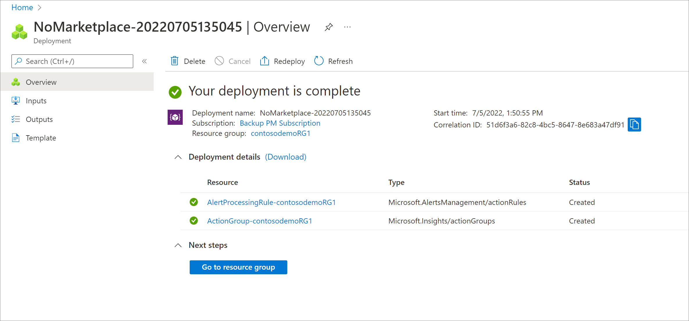Screenshot showing deployment of notification rules for Azure Monitor alerts.