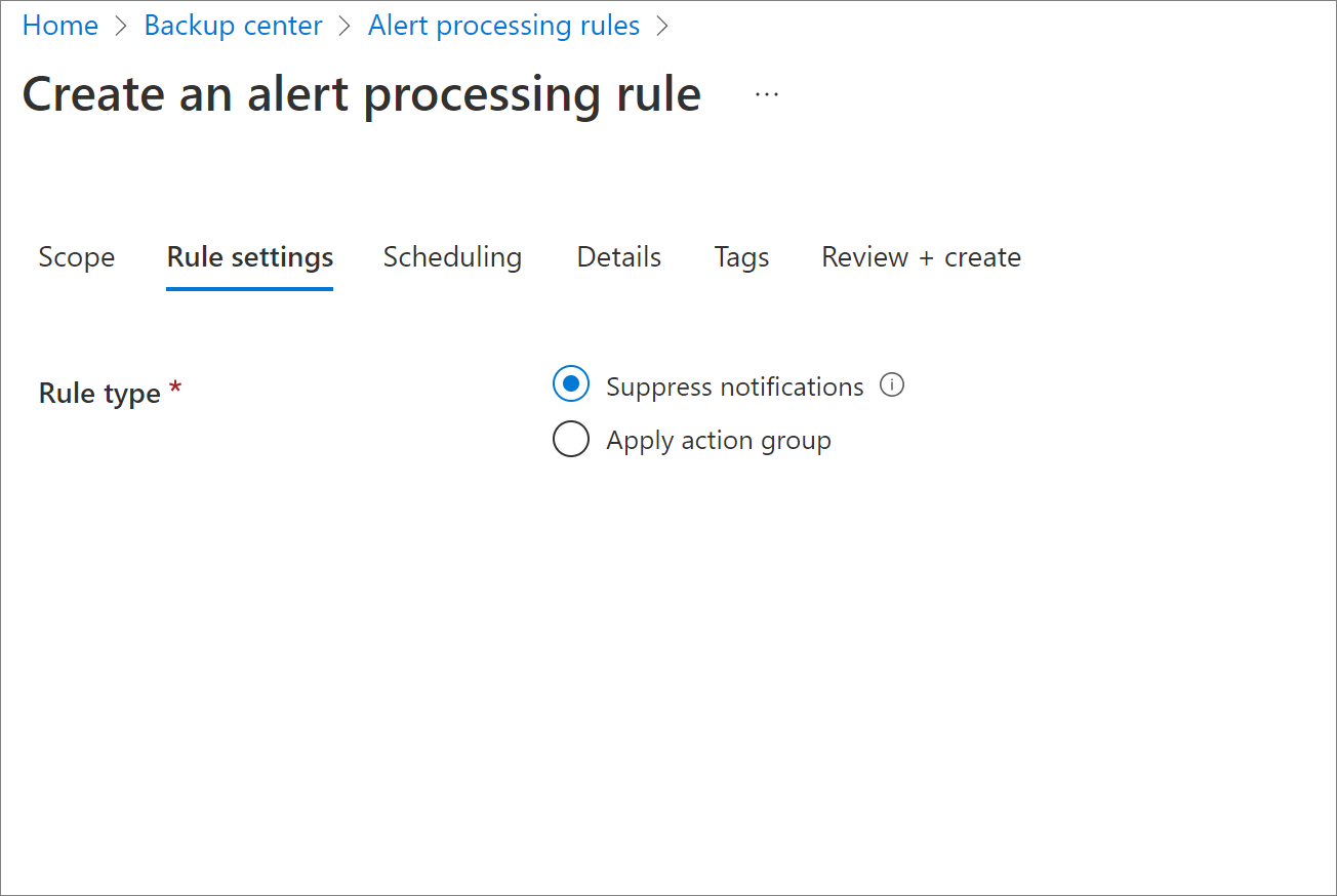 Screenshot showing alert processing rule settings.