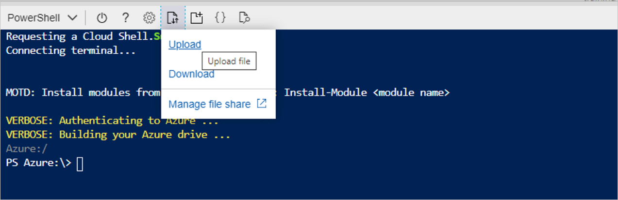 Select Upload file in PowerShell window