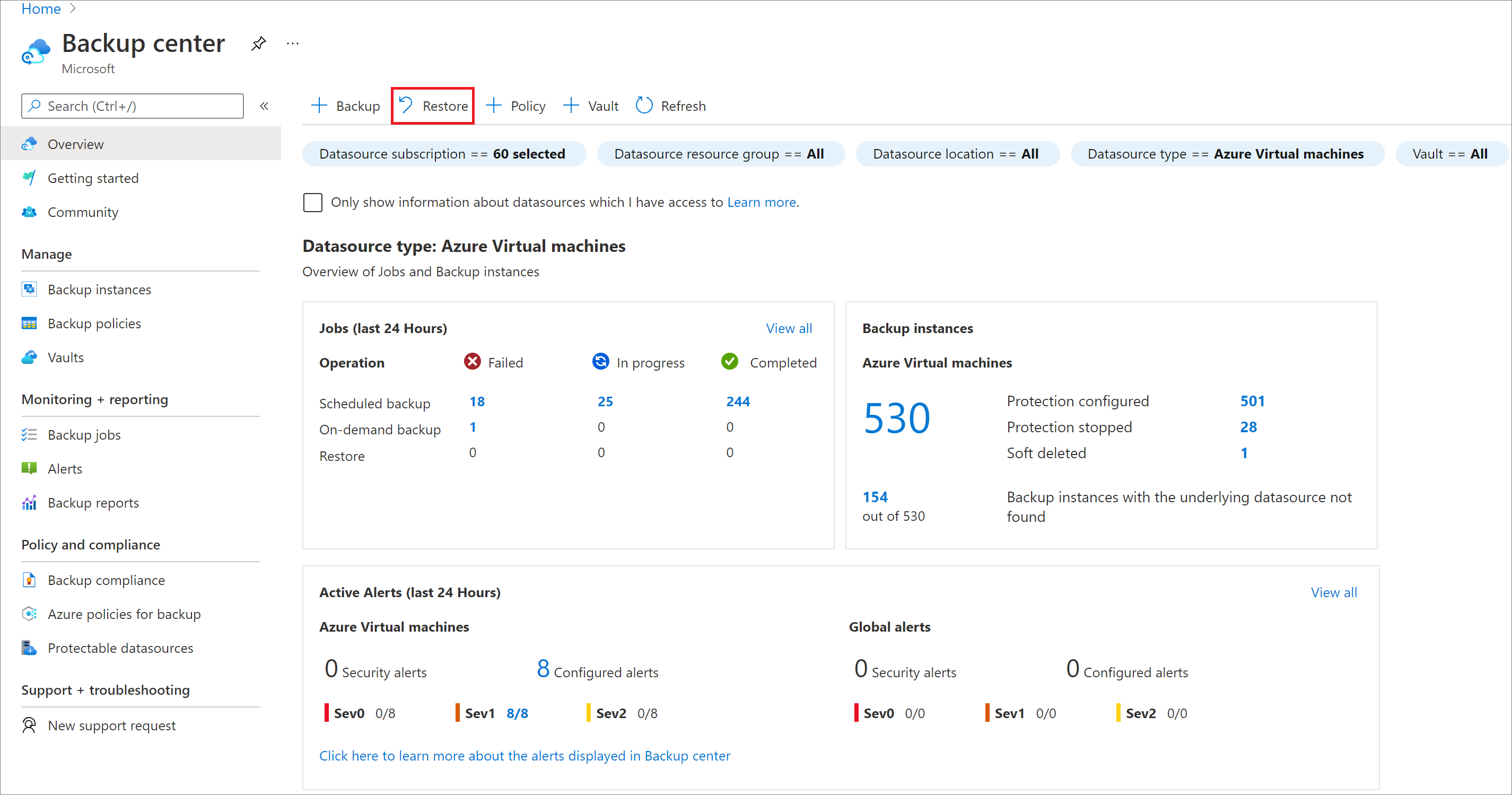 Screenshot shows how to start the process to restore the Azure File share restore.