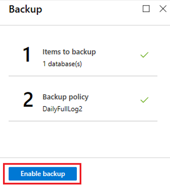 Screenshot that shows the 'Enable backup' button for backing up the database.