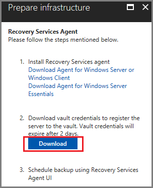 Screenshot shows how to download the vault credentials file.