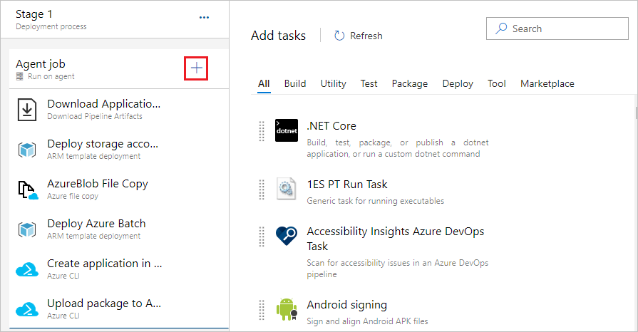 Screenshot showing the tasks used to release the HPC application to Azure Batch.