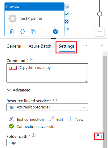 In the Folder Path, select the name of the Azure Blob Storage container