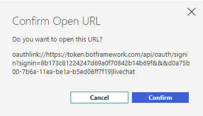 Screenshot of the 'open URL' confirmation message.