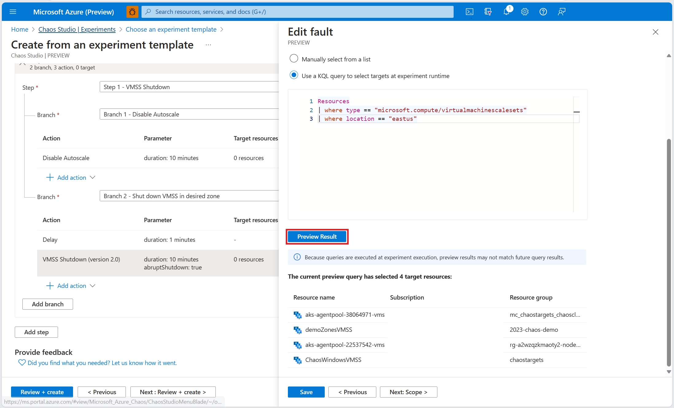 Screenshot that shows the query-based dynamic target selection option in the Azure portal.