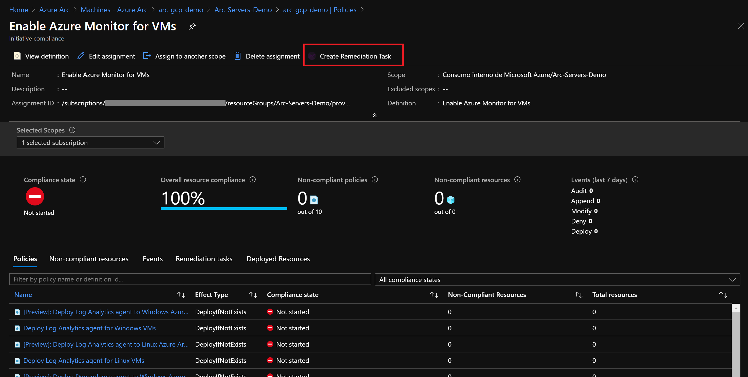 A screenshot of creating an Azure Policy remediation task.