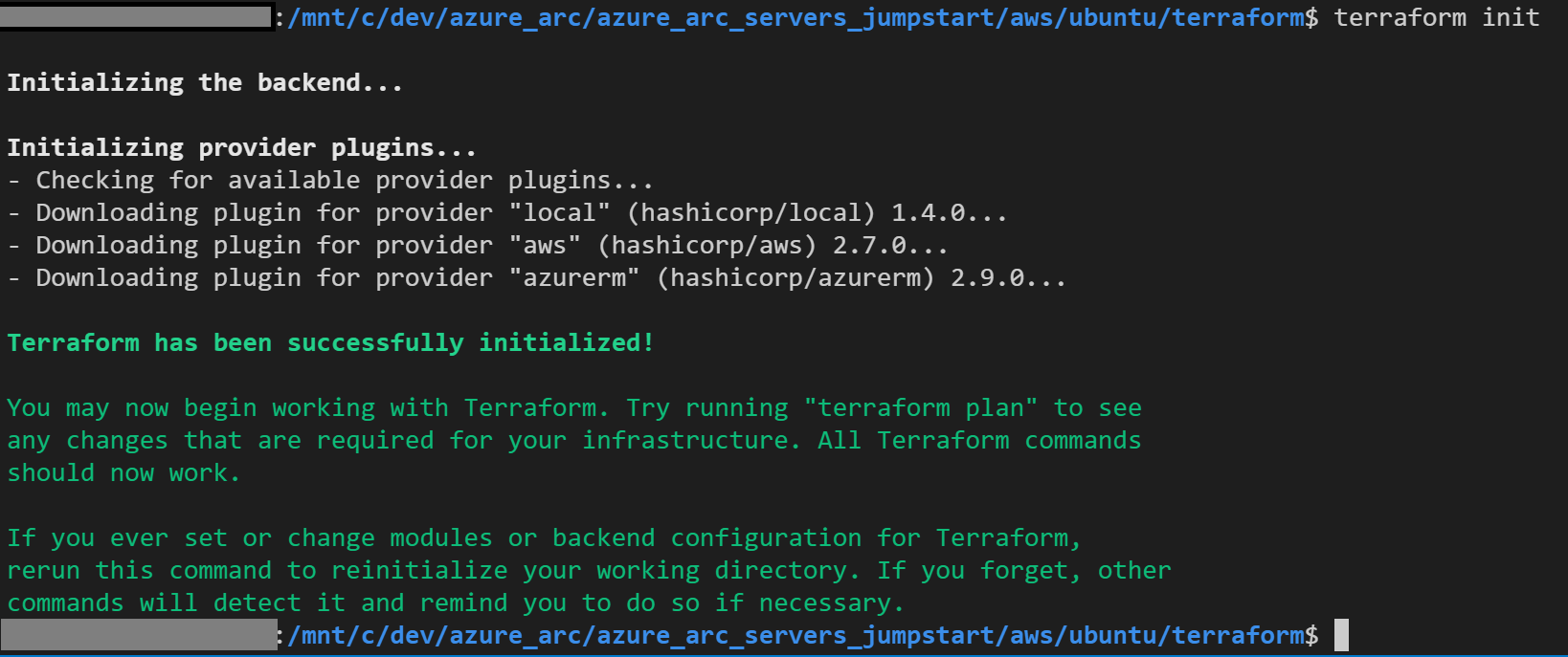 A screenshot of the terraform init command.