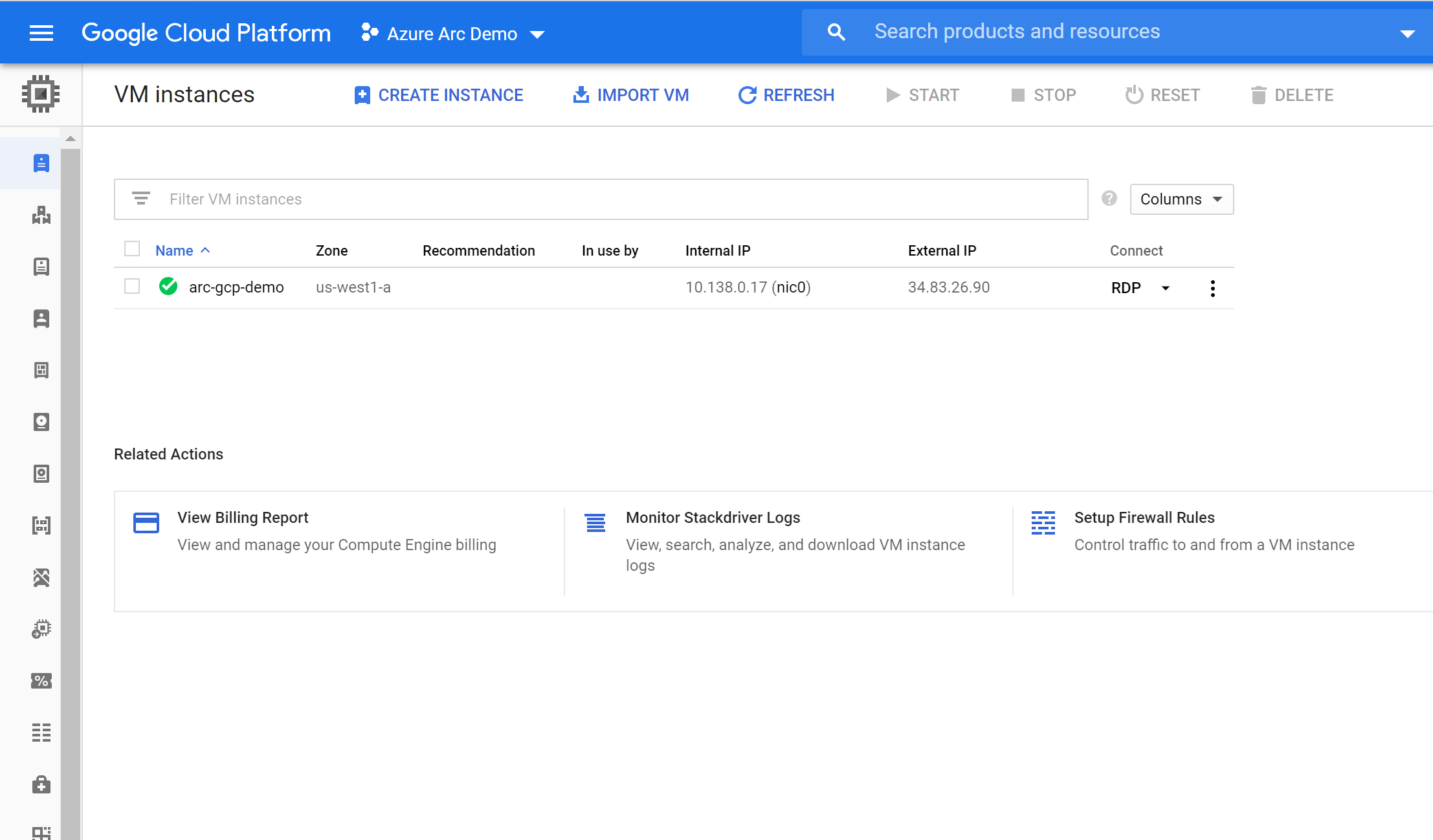 A screenshot of a server in the GCP console.