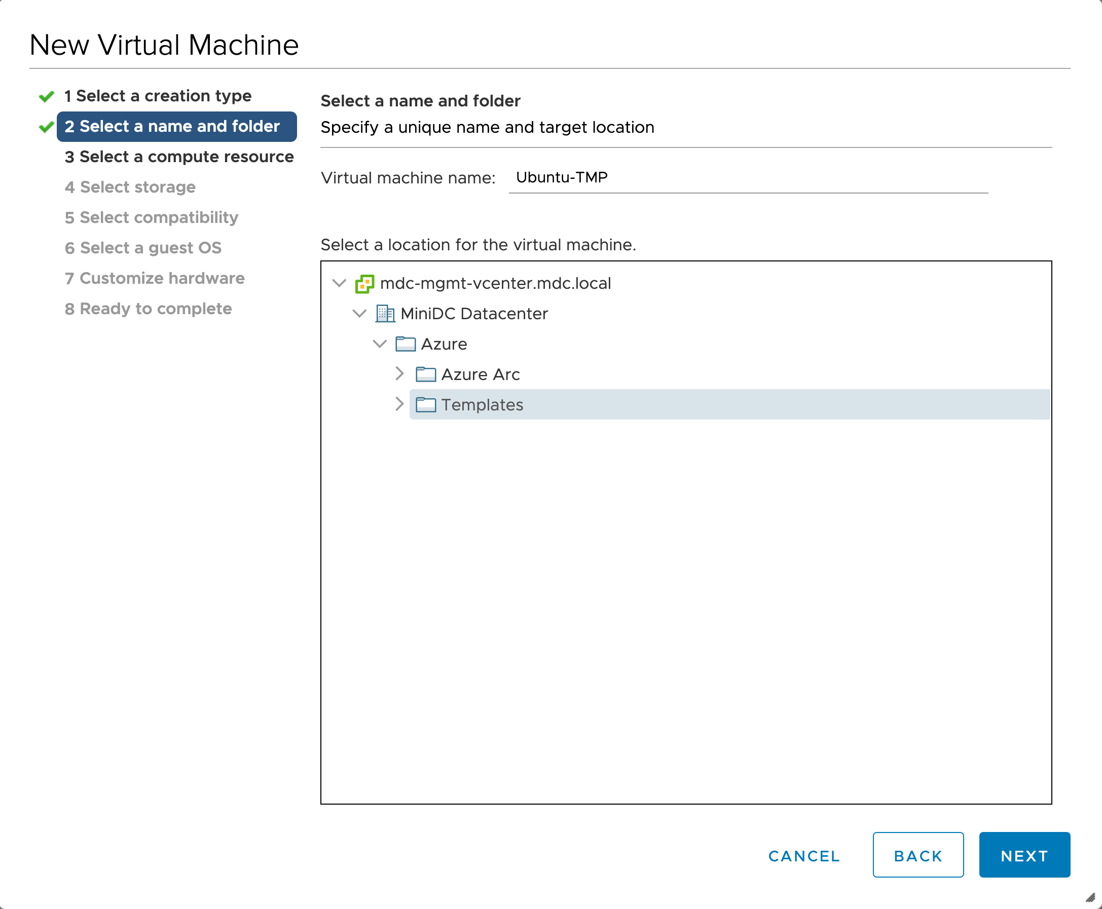 Third screenshot of how to create a new VMware vSphere virtual machine.