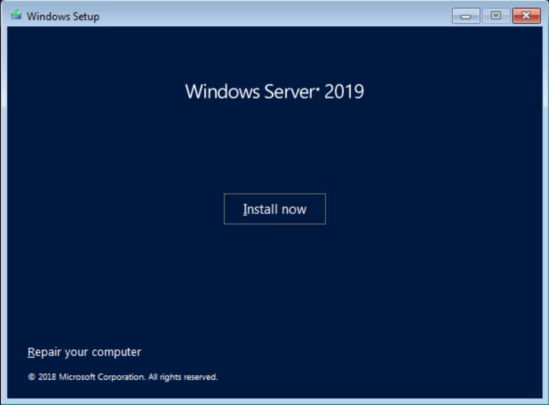 Screenshot of Windows Setup window showing the "Install now" button.