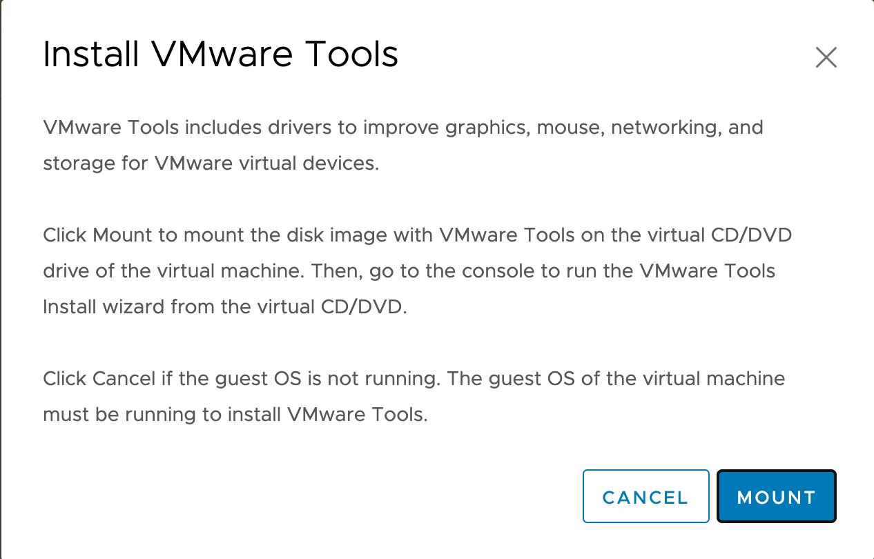 Screenshot showing install instructions for VMware tools.