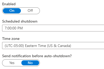 Screenshot of selections for setting up auto-shutdown.