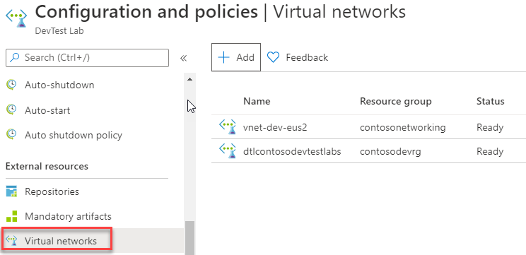Screenshot of selections for adding the virtual network.