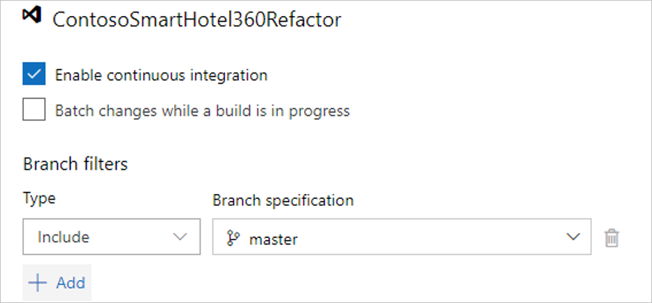 Screenshot that shows the Enable continuous integration checkbox.