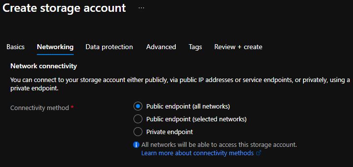 A screenshot that shows the public endpoint for all networks option selected.
