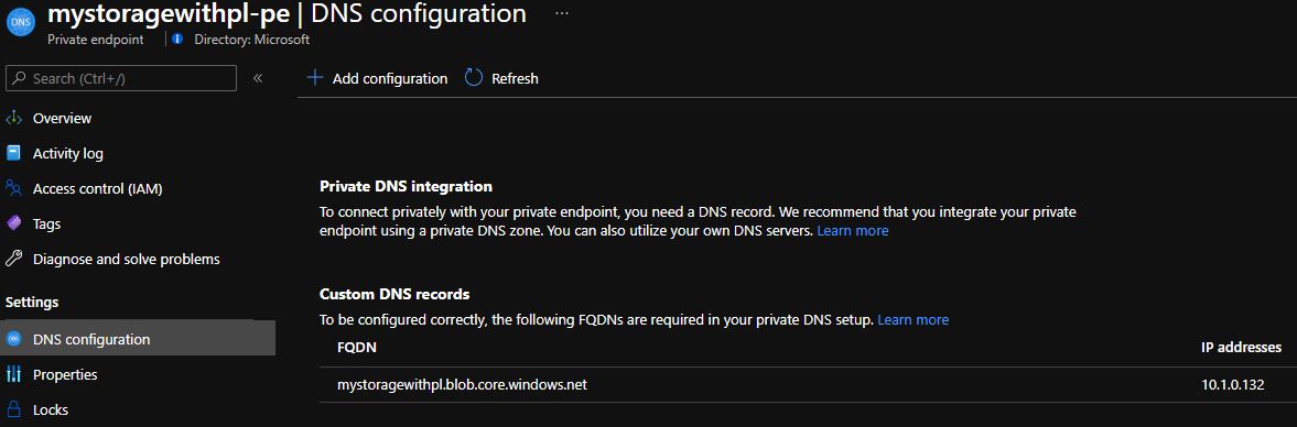 A screenshot that shows where to review the private endpoint, FQDN, and private IP.