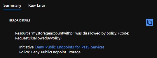 A screenshot that shows the full error details from picking a public endpoint.