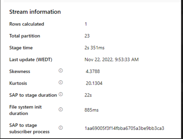 Screenshot that shows the SAP to stage duration time in the Stream information dialog.
