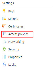 Image shows selecting access policies from the key vault blade.