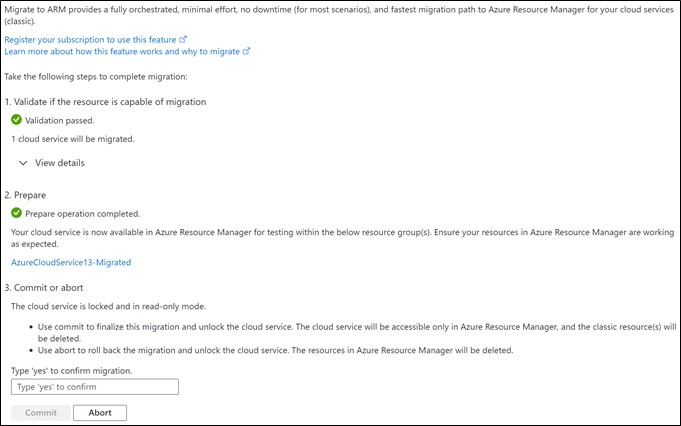 Image shows validation passing in the Azure portal.
