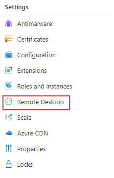Image shows selecting the Remote Desktop option in the Azure portal