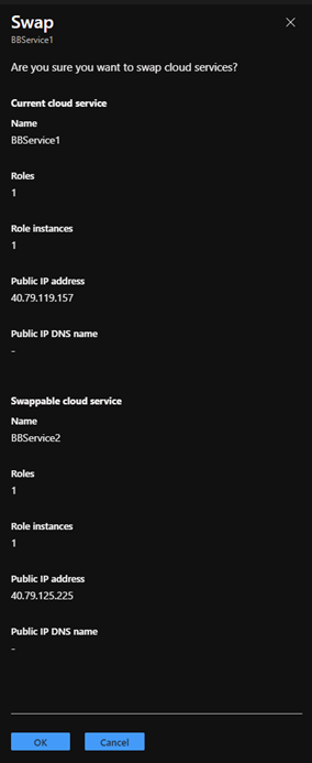 Screenshot that shows confirming the deployment swap information.