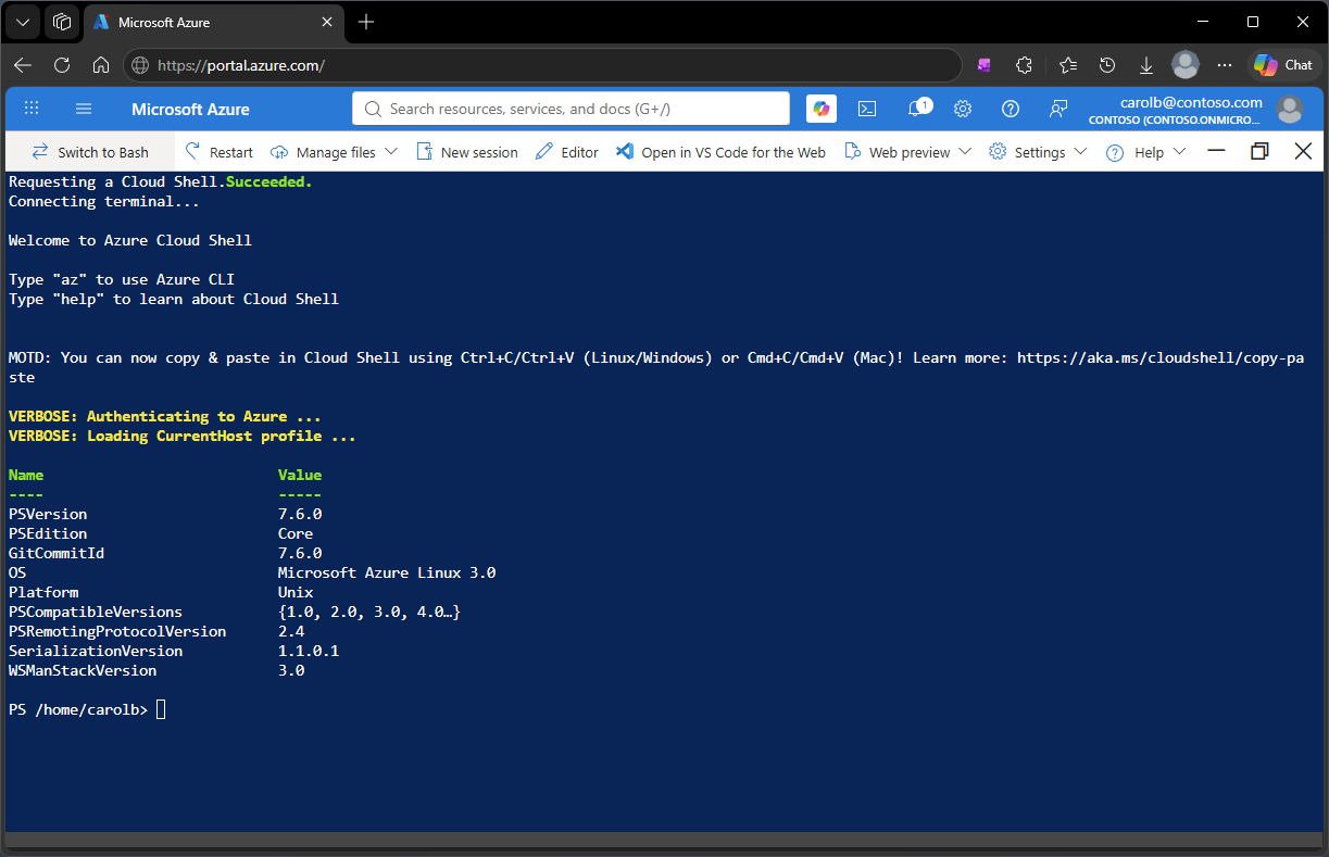 Screenshot of the new Cloud Shell user experience.