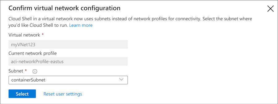 Screenshot of Confirm virtual network prompt.