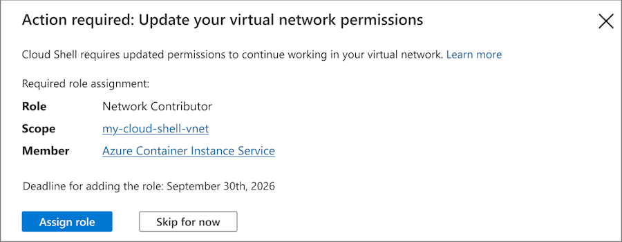 Screenshot of Update network permissions prompt.