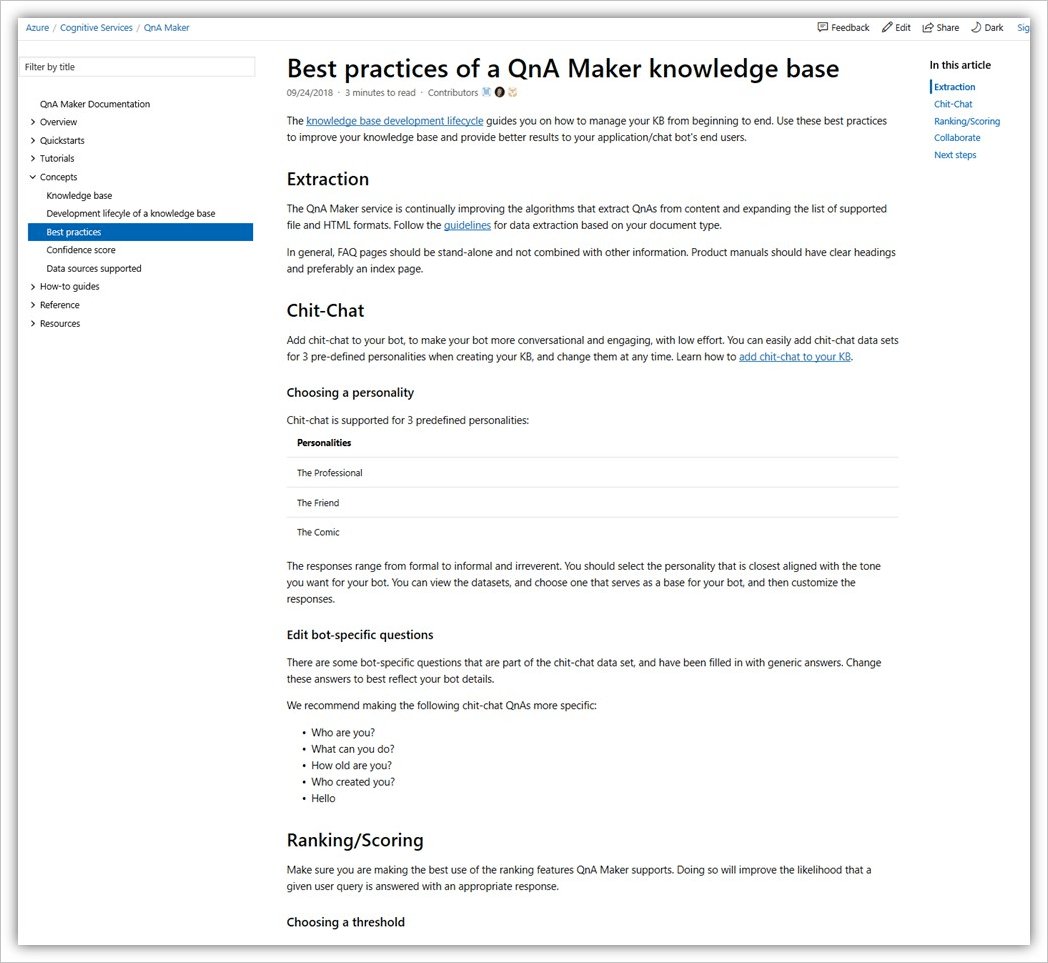 QnA Maker supports extraction from semi-structured web pages where a clear structure is presented with hierarchical headings