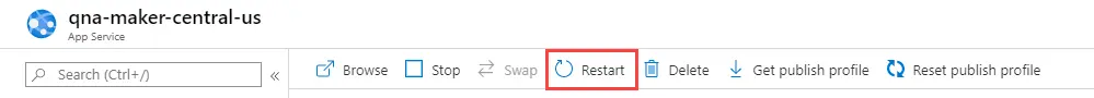 Screenshot of Azure portal restarting App Service after configuration settings change