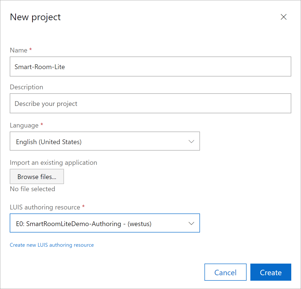 Screenshot showing the "New project" window.
