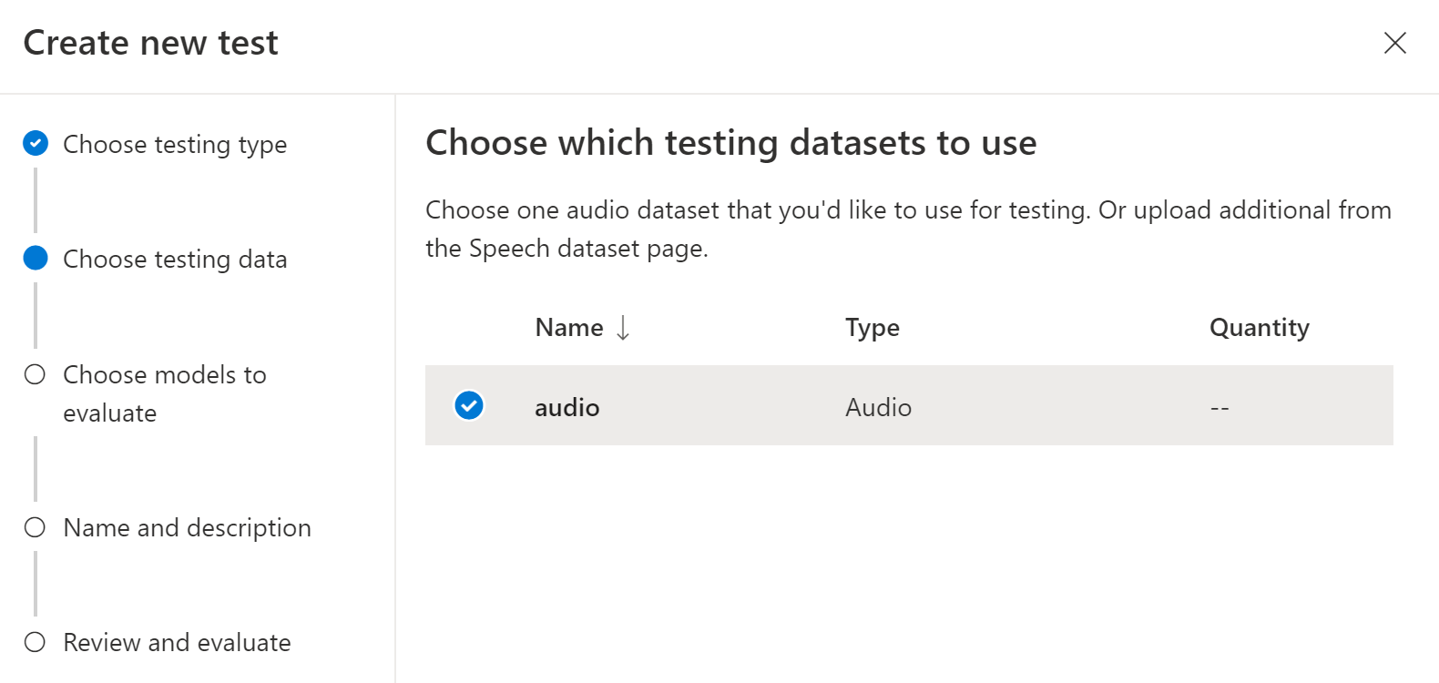Screenshot of choosing a dataset dialog