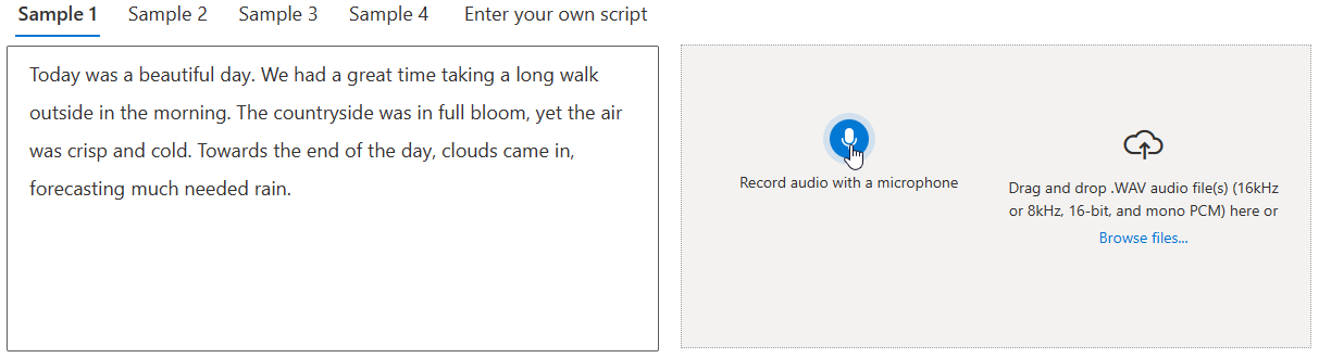Screenshot of where to record audio with a microphone.