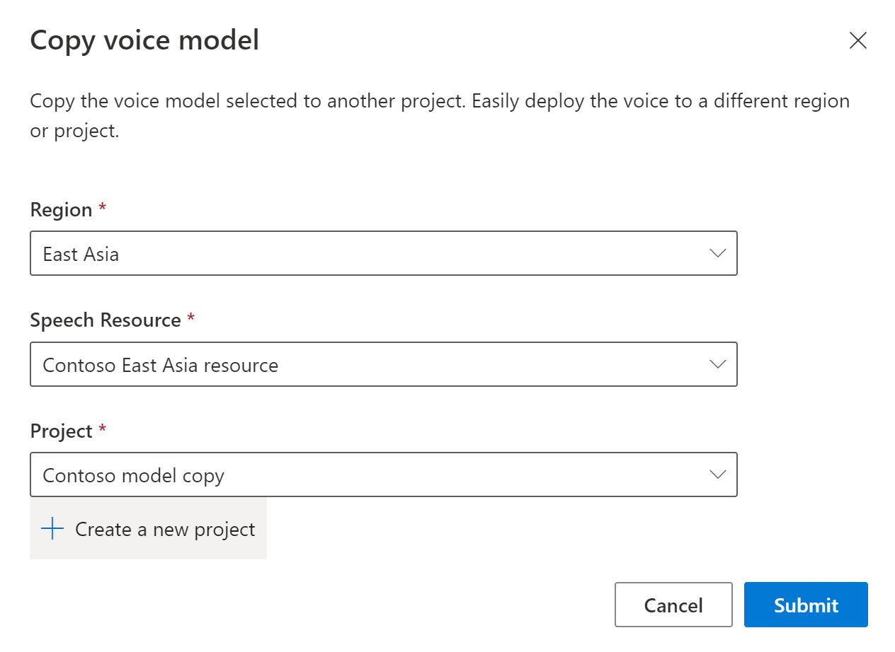 Screenshot of the copy voice model dialog.