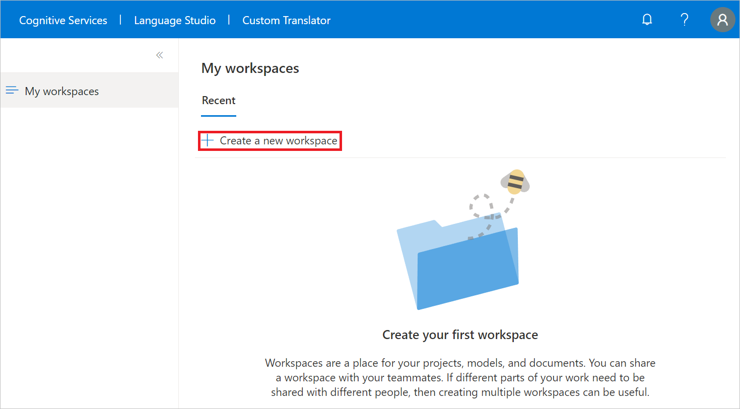 Screenshot illustrating workspace creation.