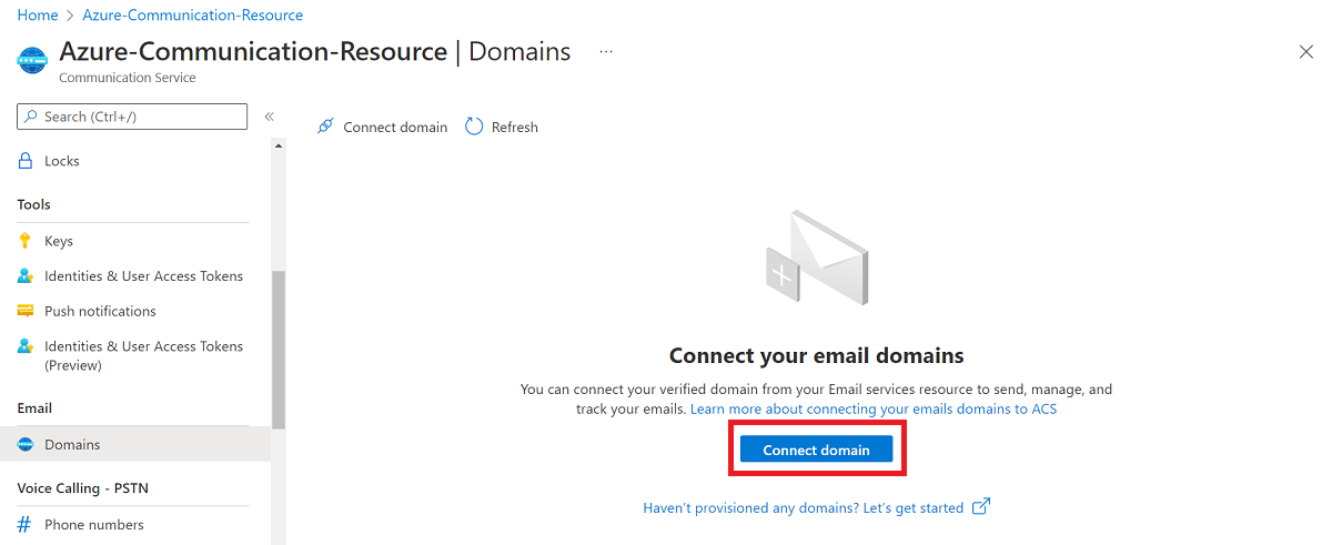 Screenshot that shows how to connect one of your verified email domains.