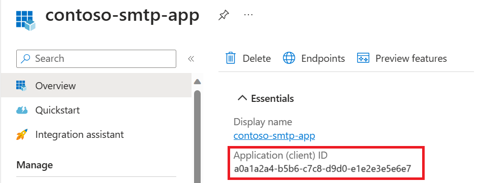 Screenshot that shows finding the Entra Application ID.