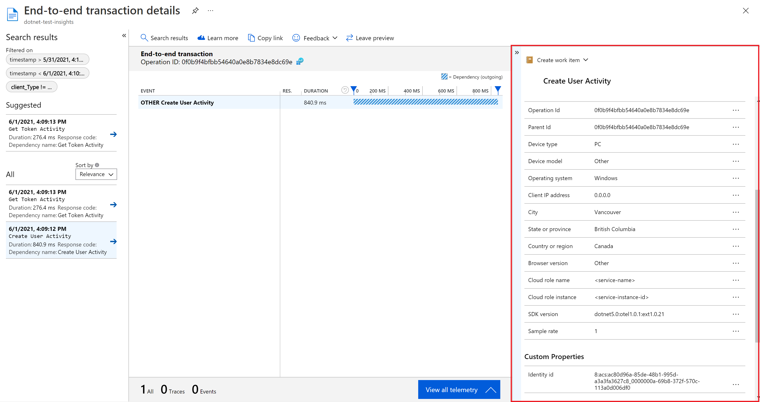 End to end view of the transaction details