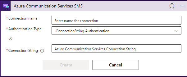 Screenshot of set up screen for the SMS connector.