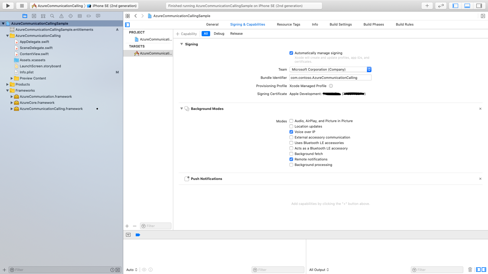 Screenshot that shows how to add capabilities in Xcode.