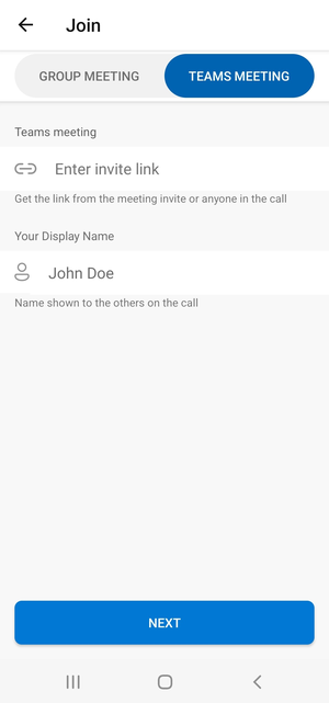 Screenshot showing the join call screen of the sample application.