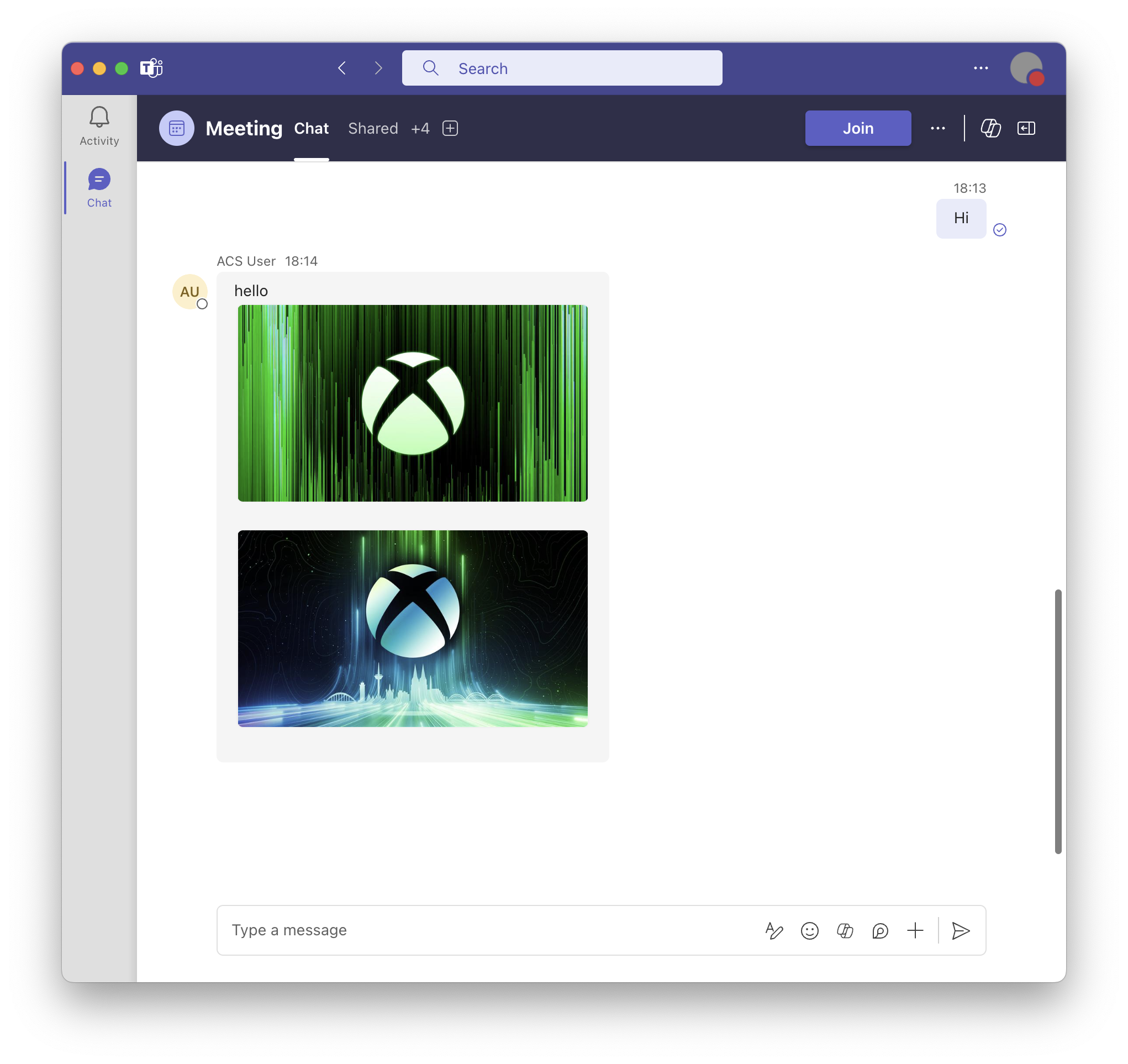A screenshot of Teams client showing a received message with 2 image embedded.