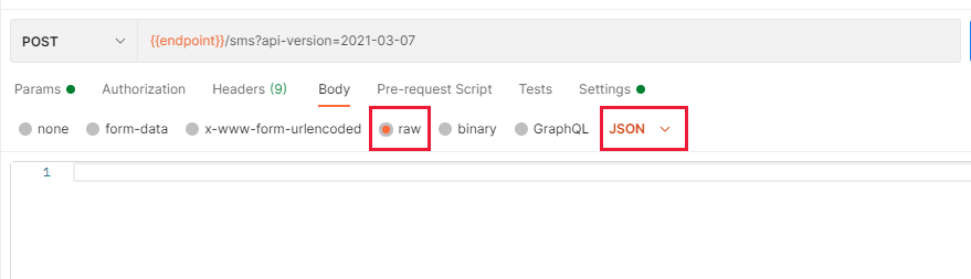 Setting the request body to raw and JSON