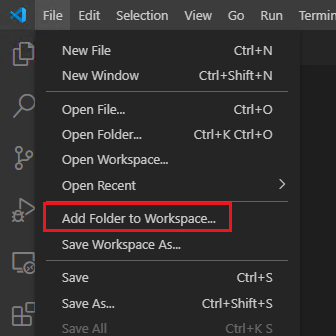 Screenshot that shows selections for adding a file to a workspace.