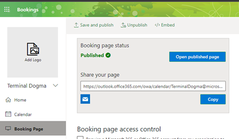 Screenshot of Booking configuration experience.