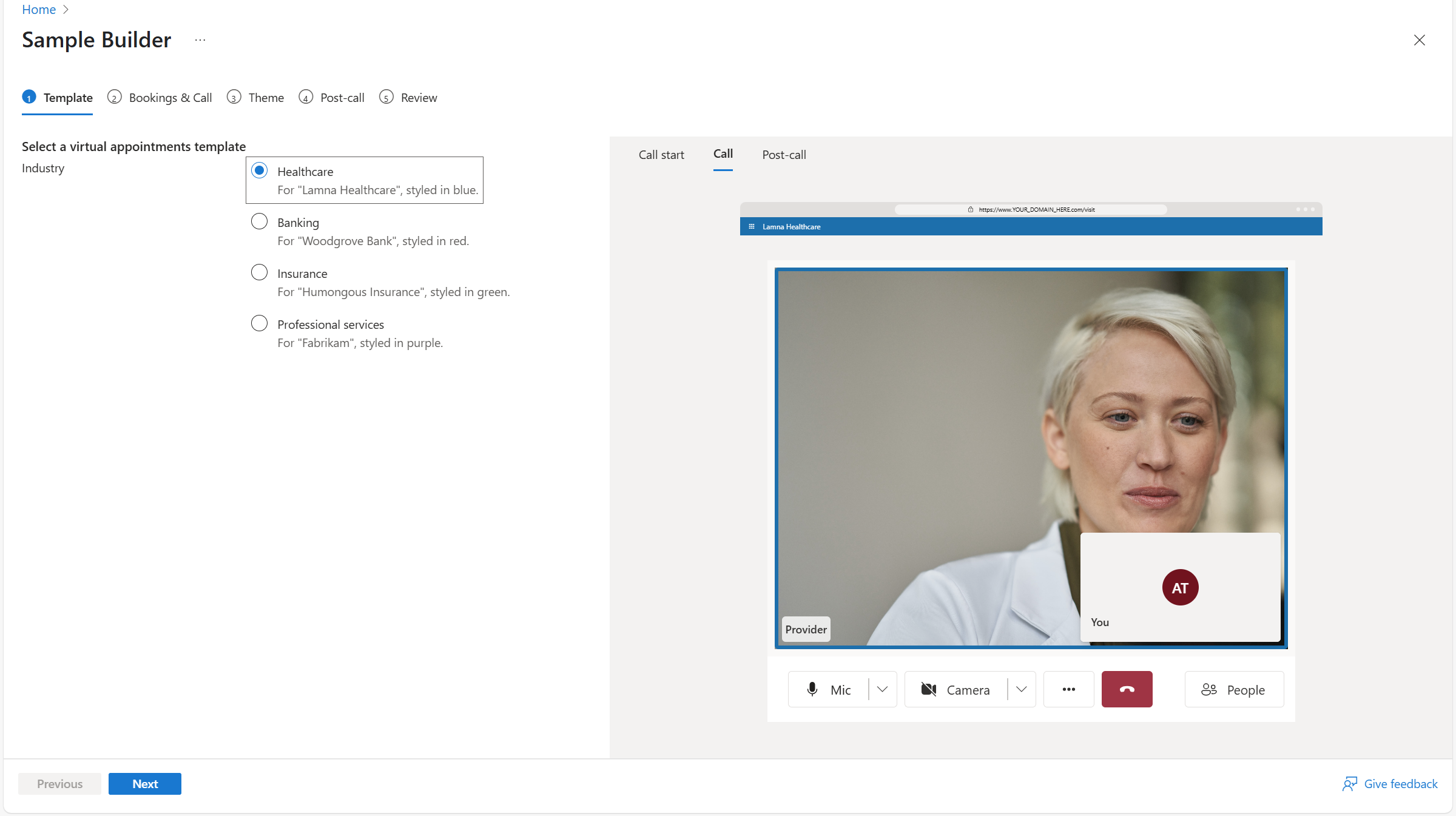 Screenshot of Sample builder start page.