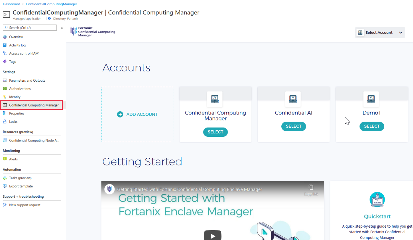 Screenshot that shows the Fortanix Confidential Computing Manager login.