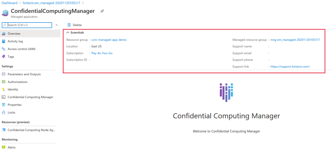 Screenshot that shows an overview of the confidential computing resource in the Azure portal.